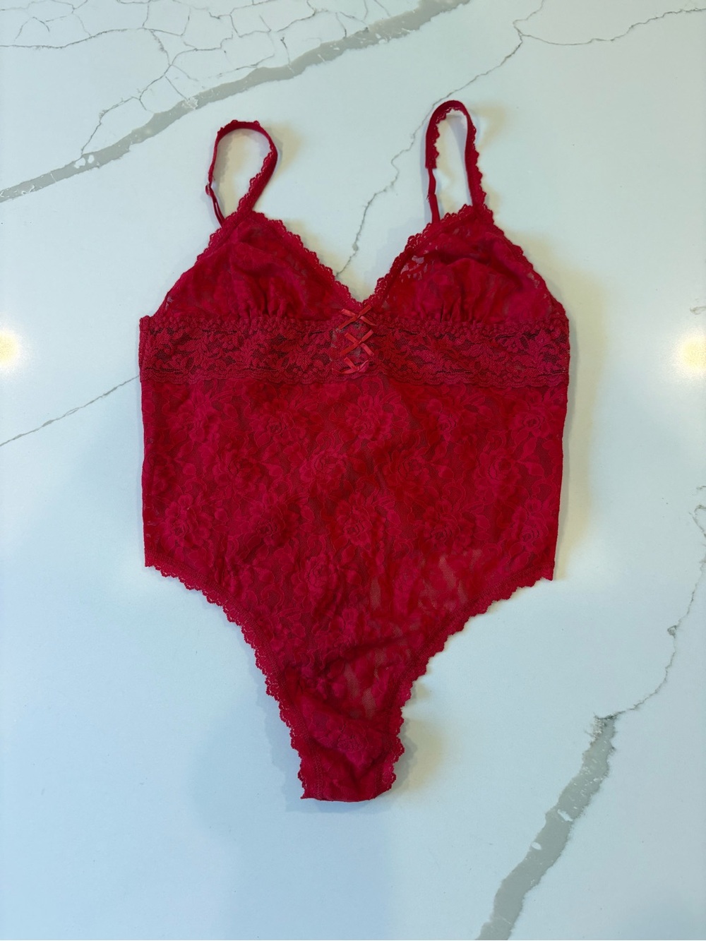 Vintage Hanky Panky Red Lace Bodysuit Teddy Lingerie Large